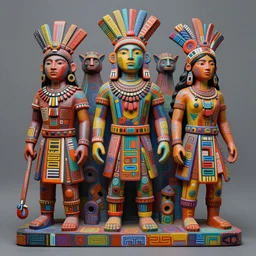 a sculpture of mythical creatures, made of colorful style graffiti, intricate line work, inca warrior, amazonian messenger of a new generation, hannah yata, visionary artist, shamanic art, concept art, award winning acrylic painting, ambient occlusion, digital art,