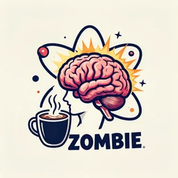 zombie drinking brains coffee logo, atomic brain explosion, by mcbess, full colour print, vintage colours,  mushroom cloud made of brains, 1950s