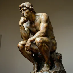 the thinker by auguste rodin, low angle, dramatic, style of dariusz zawadzki