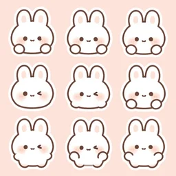 sticker set, cute bunny characters