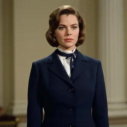 A movie still of Lea Seydoux as Secretary of State in 1976 thriller movie.