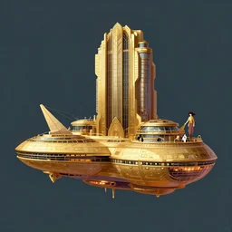 the atlantis paradise, a retro futuristic spaceship made of brass bronze gold, art deco influence, hotel style design. bioshock, starship titanic. clean cel shaded vector art. shutterstock. behance hd by lois van baarle, artgerm, helen huang, by makoto shinkai and ilya kuvshinov, rossdraws, illustration, art by ilya kuvshinov