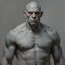 a highly detailed portrait painting of a goliath, muscular, bald, grey skin, by greg rutkowski and alphonse mucha, sharp focus, matte, concept art, artstation, digital painting