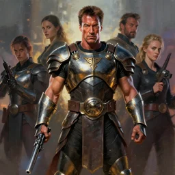 stallone wearing a lionesque armor holding gun dramatic lighting art by brandon anschultz by yoji shinkawa by richard schmid by greg rutkowski by sandra chevrier by jeremy lipking cinematic dramatic brush strokes background