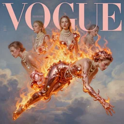 3 d, flowning fashion model, flame, liquid rose gold, pearls, morning, vogue cover style, poster art, high detail, intricate oil painting, multiple exposure, heaven mood, hyperrealism, unreal engine 5, by tooth wu and wlop and beeple and greg rutkowski