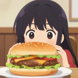 anime girl hides from burger.
