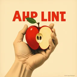 diagram of hand holding an apple cut in half showing seeds, limited neutral palette, by pascal campion, petros afshar, anton fadeev, dean ellis, randolph stanley hewton, beautiful graphic, propaganda poster art 1 9 7 0 s illustrated advertising art, painterly design