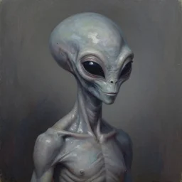 oil painting of a grey alien