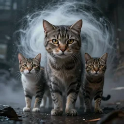 hurricane of cats, cinematic lighting, realistic, trending on artstation, octane rendering