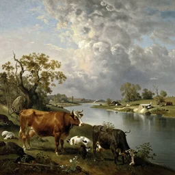 Cows by a river by Jacob Van Ruisdael