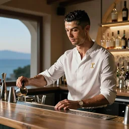 Cristiano Ronaldo as a barista, realistic photo