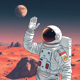 astronaut giving a high five on mars by moebius