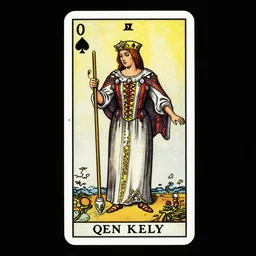 Queen of Spades tarot full card by Ken Kelly, Gustave Dore, Roy Thomas