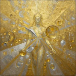 This is the most creative and extraordinary oil painting, without frame, ever created, something extremely new to humankind that never existed before, just mind-blowing, it shows colors and shapes that only gods know, golden and silver colors