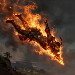 Christopher Lloyd as belial, burning and falling from the sky, full_body!!, dungeons and dragons, highly_detailed!!, Matte painting, artstation, concept art, sharp focus, illustration, art by artgerm and greg rutkowski and alphonse mucha