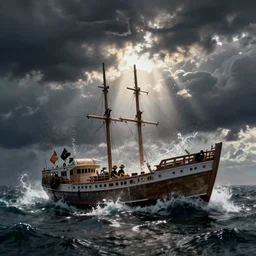 kraken destroying boat,  rising from the sea