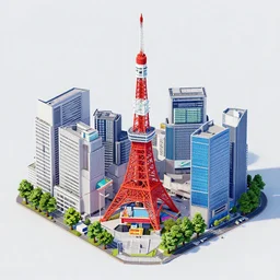 volumetric isometric voxel Tokyo Japan, 3d render, akihabara
