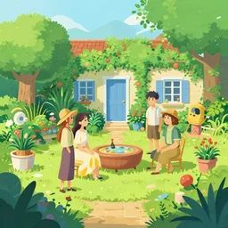 a creole garden from reunion island, clean cel shaded vector art. shutterstock. behance hd by lois van baarle, artgerm, helen huang, by makoto shinkai and ilya kuvshinov, rossdraws, illustration