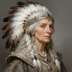 old northern woman portrait, feathers, fantasy, intricate, elegant, highly detailed, digital painting, artstation, concept art, smooth, sharp focus, illustration, art by afshar petros and krenz cushart and artem demura and tony sandoval