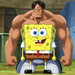 a still of spongebob as a titan in attack on Titan anime series