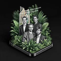 portrait an isometric iphone with lush foliage overgrowth, modern art deco, ( ( karolis strautniekas ) ), christopher balaskas, mads berg, detailed, dynamic composition, halftone shaded, dark tint, high contrast, editorial illustration, ( ( stippled light ) )