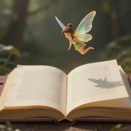 you can see a big old open book in close - up. above the book floats a small sweet fairy, digital painting, fantasy art, ultra realistic, 4 k