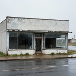 an abandoned store's exterior in the middle of nowhere, by william christenberry, ultra detailed, rainy, beautiful