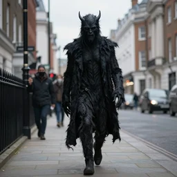 cthulhu with a human body walks through the streets of london. sigma 85mm f/1.4