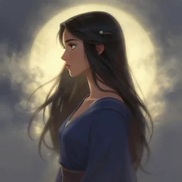 side profile centered painted portrait, Maya Ali as a storm sorcerer, D&D, matte painting concept art, beautifully backlit, official fanart, pretty, beautiful, elegant, 4k, HDR, Trending on artstation, Behance, by Jesper Ejsing and RHADS and Makoto Shinkai and Lois van baarle and ilya kuvshinov and rossdraws and Cushart Krentz and Gilleard James