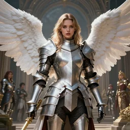 highly detailed portrait of a beautiful sensual female wearing a knight armor, large white wings, stephen bliss, 8 k, unreal engine, fantasy art by greg rutkowski, loish, rhads, ferdinand knab, makoto shinkai and lois van baarle, ilya kuvshinov, rossdraws, tom bagshaw, global illumination, radiant light, detailed and intricate environment