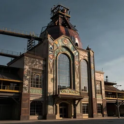 photorealistic image of a industrial architecture, art nouveau, by chris moore