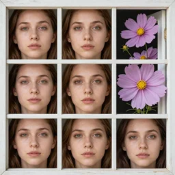 close up collage of woman faces of pleasure next to the door of the cosmos