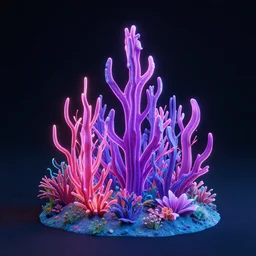 3d Render of neon deep sea forest, grainy, noisy