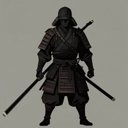 samurai in darkest dungeon style, heavy lines, muted flat colors