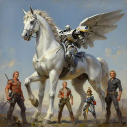 a giant pegasus mecha, tim hildebrandt, wayne barlowe, bruce pennington, donato giancola, trending on artstation, cinematic composition, beautiful lighting, hyper detailed, 8 k, oil on canvas
