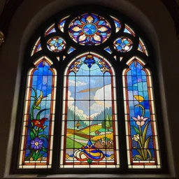 photo of a beautiful window, intricate details, art nouveau, iron frame, stain glass, world of warcraft