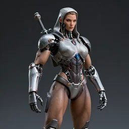 sith lord, female, body builder, cyborg, high detail, tiny
