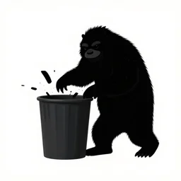 sasquatch crushing a trashcan, simple, silhouette, simple background