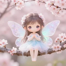 mystical fairy surrounded by cherry blossoms, cute