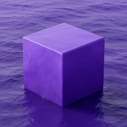 3 d cube render in a vast purple ocean
