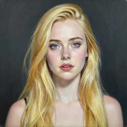 a striking hyper real painting of Elle Fanning by Yoji Shinkawa