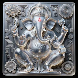 epic Khajuraho, glossy Ganesha, Shiva, translucent, SSS, transparent, xray, vaporwave, flat shaped chrome relief, fossil, mechanic bionic fungus flower cyberpunk cats skeleton mechabot, maze, wires, joints, buttons, gears, dissection relief, by Lorenzo Ghiberti, by Goga Tandashvili, artstation, cgsociety, at Khajuraho, by jonathan ivy, by artgerm, by david lachapelle, shiny, plastic, 3d rendering, Hdri