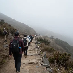 photo of scp - 0 9 6, photo shot by tourists, hiking trail, scp - 0 9 6 is a hundred yards away, reduced visibility, overcast, high resolution, shot on nikon d 3 2 0 0