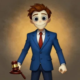 a dead by daylight killer lawyer wearing a blue business suit with gavel hammer hands, character portrait, by krenz cushart