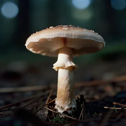 outdoors, a tiny humanoid mushroom, anamorphic, dramatic lighting, professional macro photography, kodak ektar film