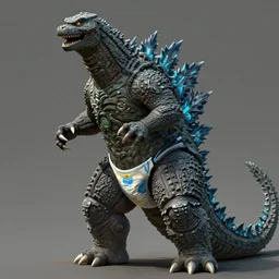 Godzilla wearing a diaper, highly detailed, digital painting, artstation, concept art, sharp focus, illustration, art by greg rutkowski and alphonse mucha