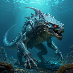 an ancient underwater cryptid, hyper detailed, digital art, led lighting, studio quality, smooth render, unreal engine 5, octane render, trending on artstaion