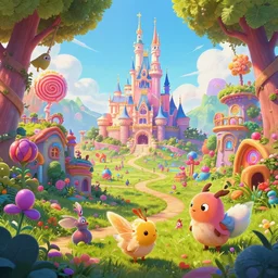 photo of valley : 2 whimsical fairy wonderland vibrant colors candyland wonderland by artgerm and greg rutkowski and magali villeneuv : 4 art beeple, by thomas kinkade hearstone league of legends dofus : 6