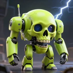 Beautiful digital art of a lime coloured skull shaped destroyer robot looking at the camera, 4K Ultra HD, dramatic lightning, trending on artstation, high detail, Octane render
