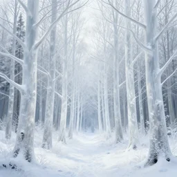winter forest with translucent trees, concept art, trending on artstation, wlop, ross draws, digital painting, mixed media, intricate details,